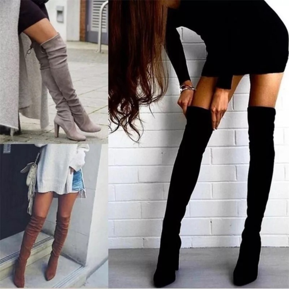 Brown Vegan Suede Brown Over The Knee Boots - Picture 3 of 5